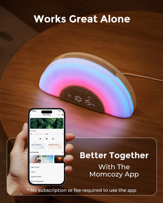 Momcozy DreamSync™ Smart Baby Sound Machine - Rainbow Light & App Control