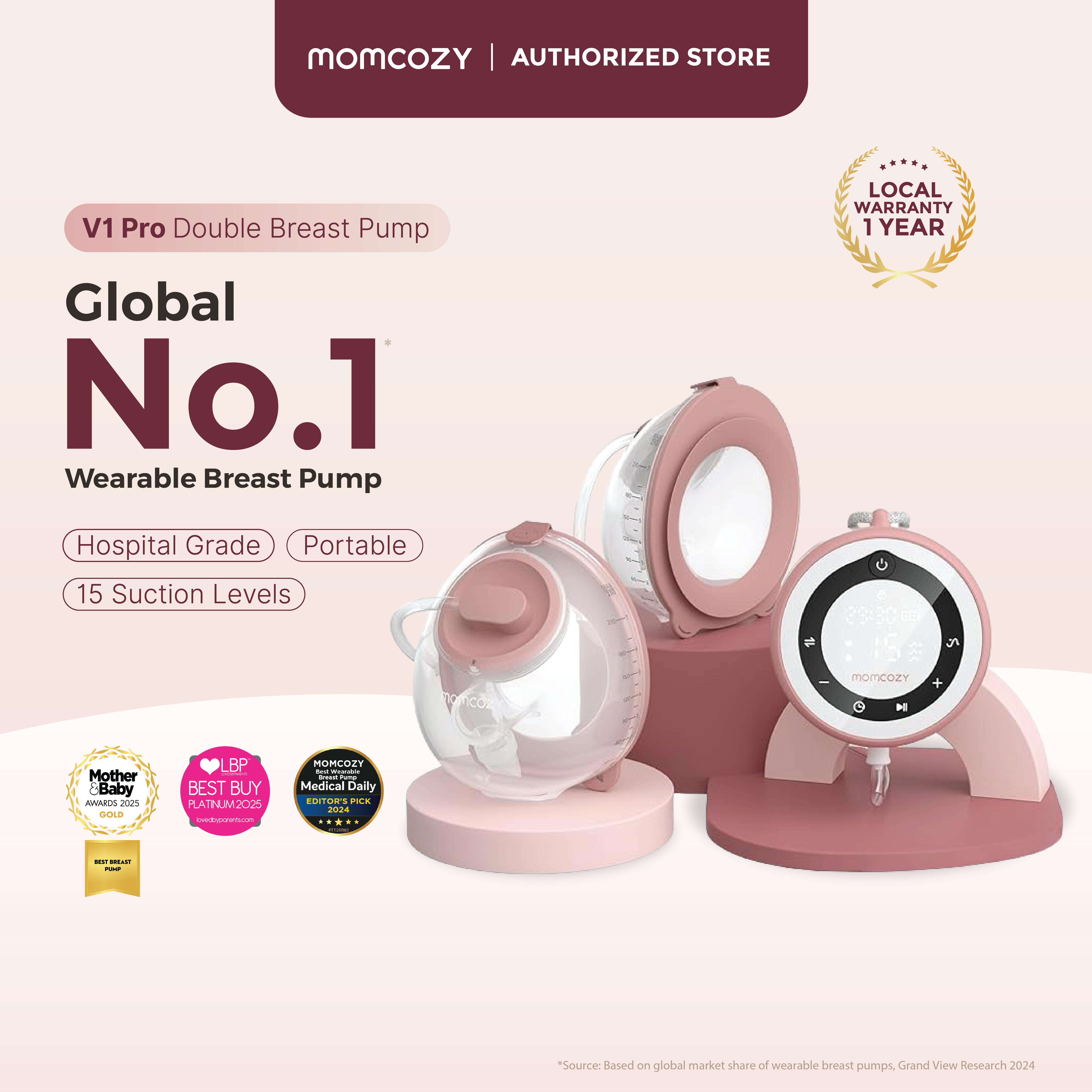 Momcozy V1 Pro | Hospital Grade | Hands-Free & Portable Wearable Pump, Double