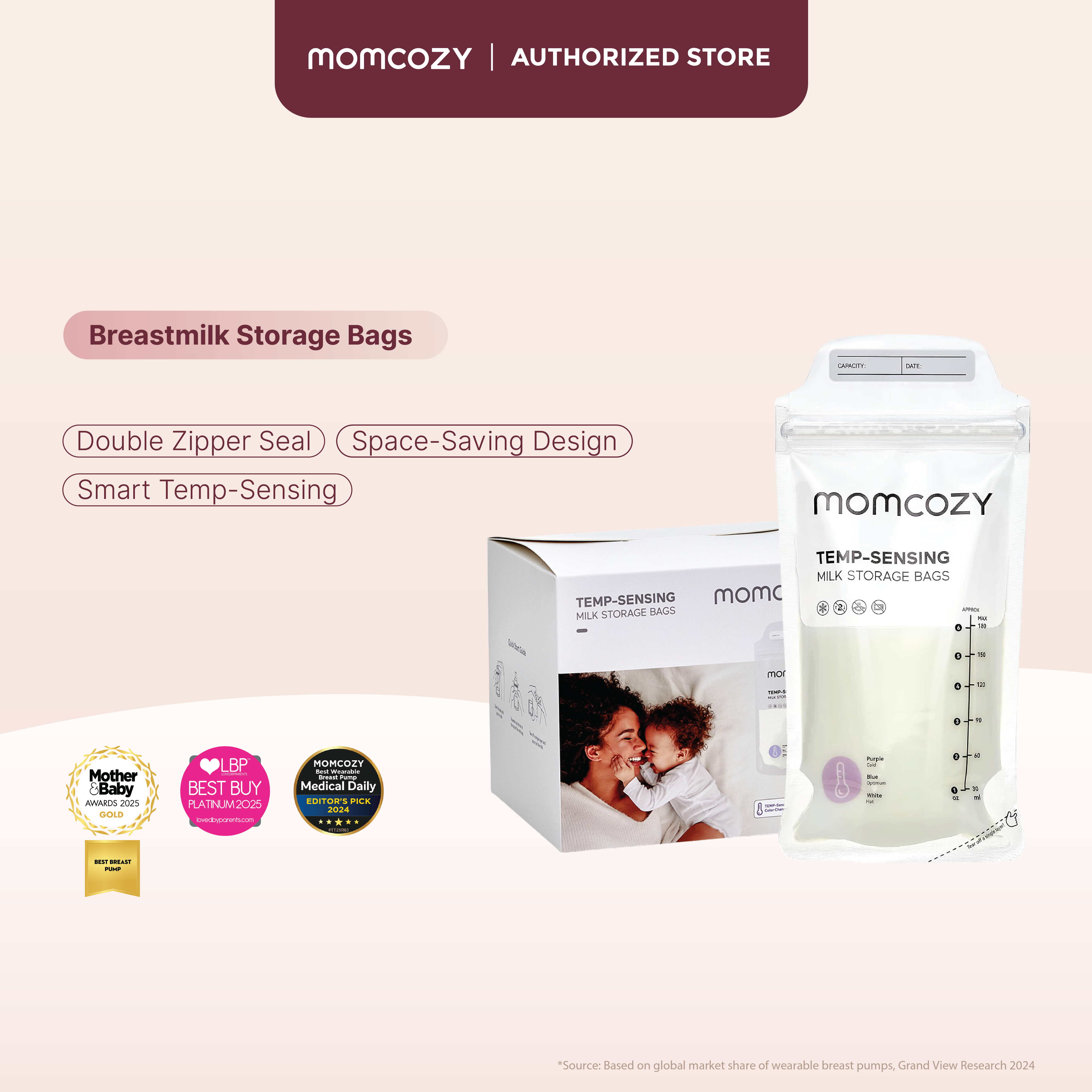 Momcozy Temperature Sensing Breastmilk Storage Bags (Zero Leak)