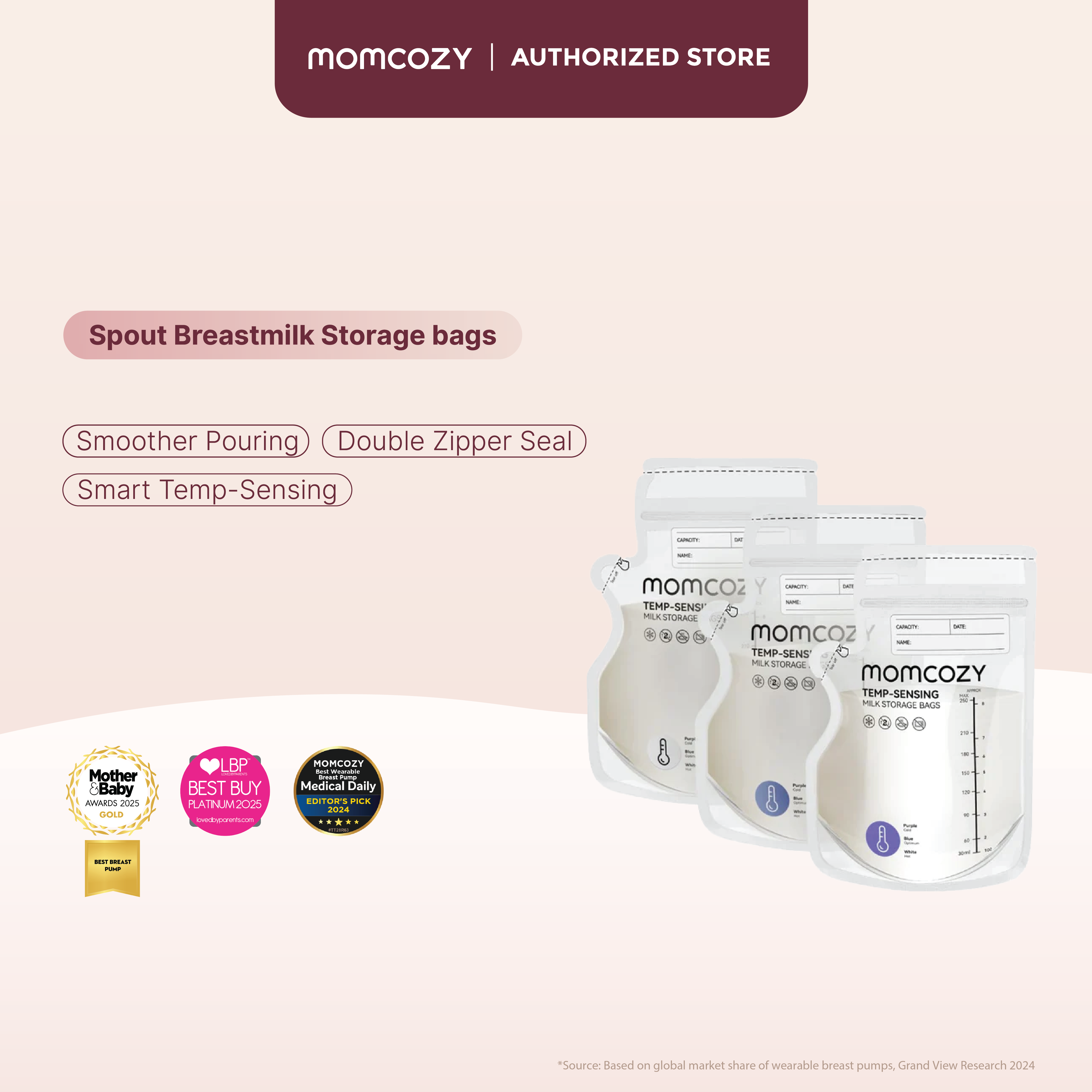Momcozy Spout Breastmilk Storage Bags (Zero Contamination Design)