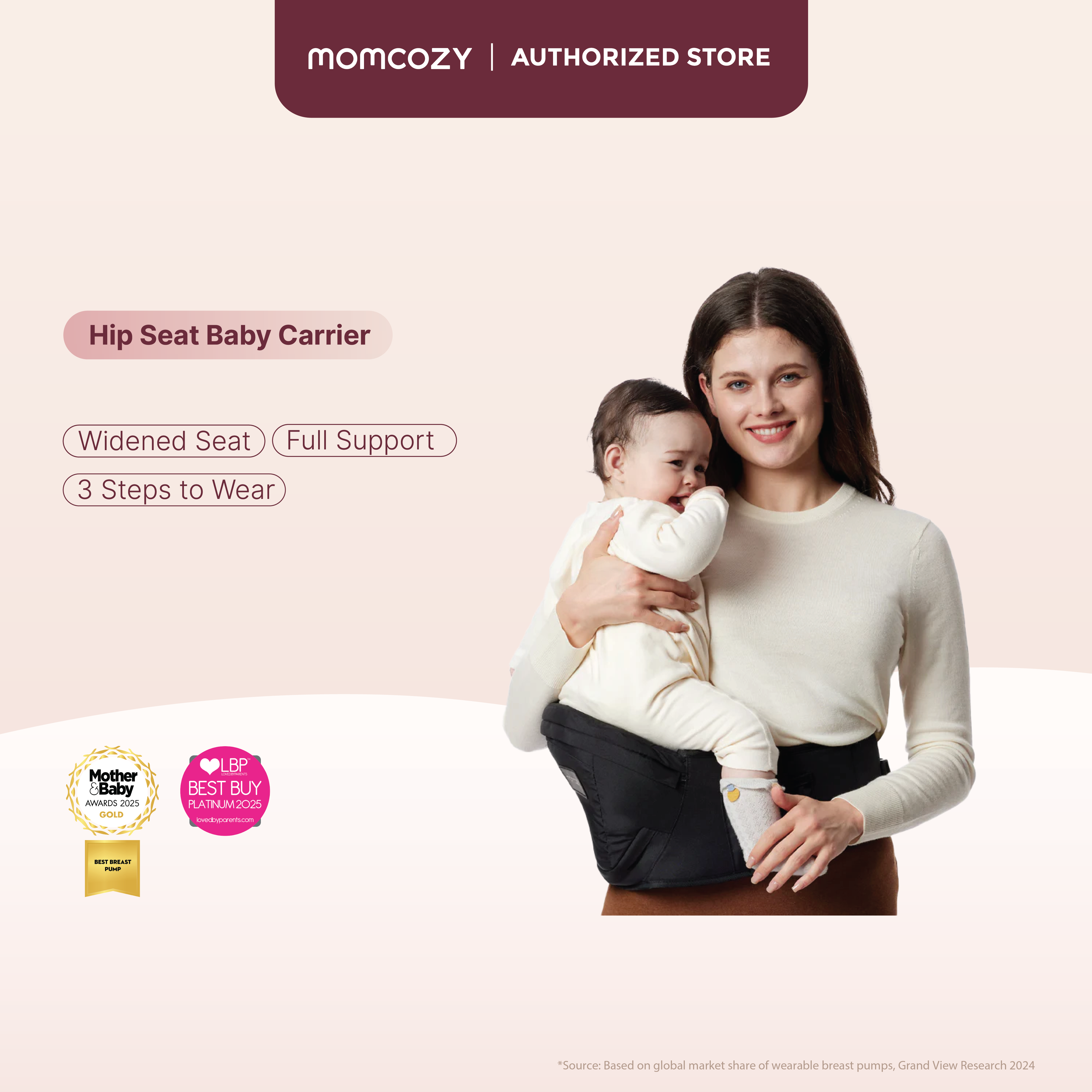 Momcozy Hip Seat Baby Carrier (Medium) - Hands Free Comfort