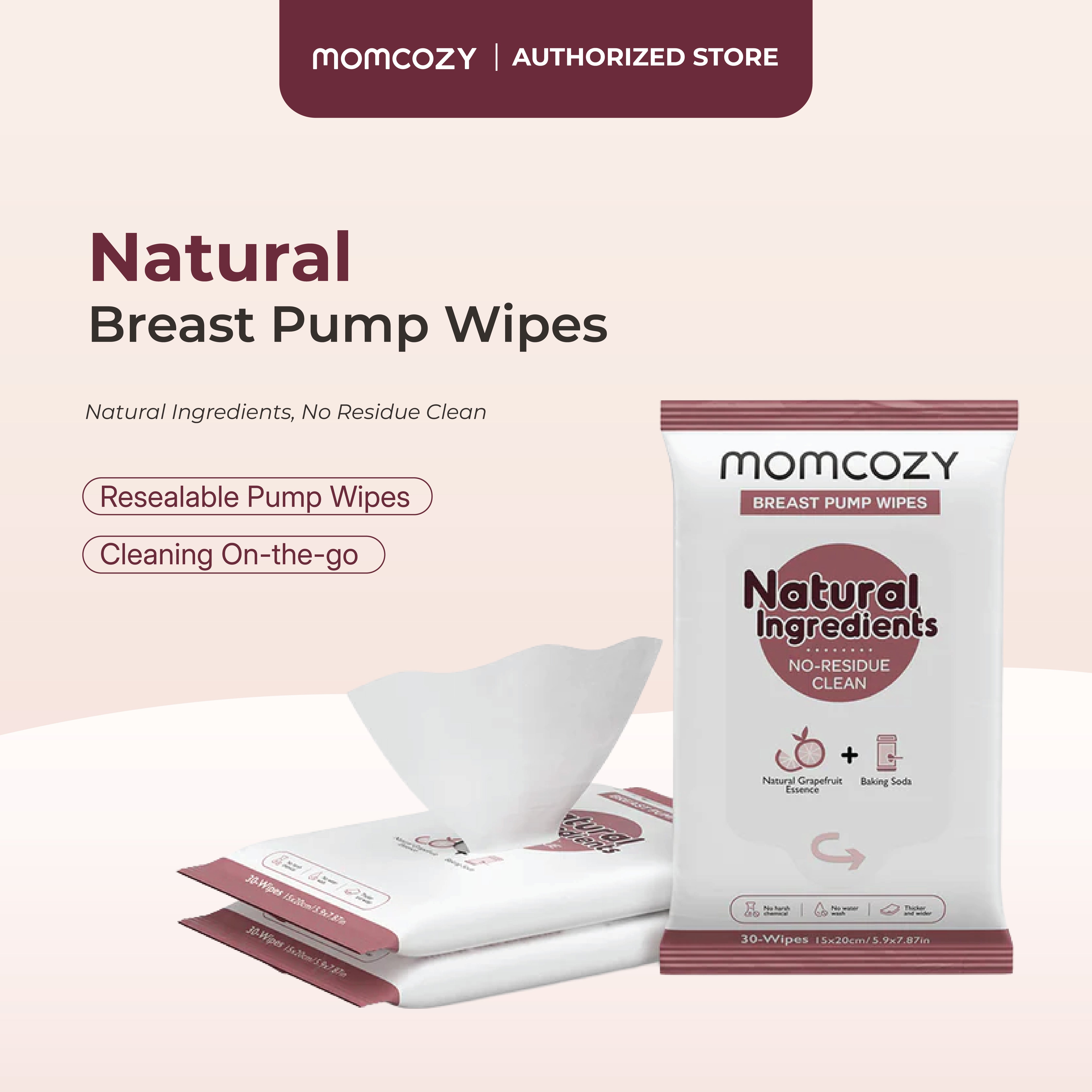 Momcozy Natural Breast Pump Wipes for Pump Parts, 3 Pack of 30s