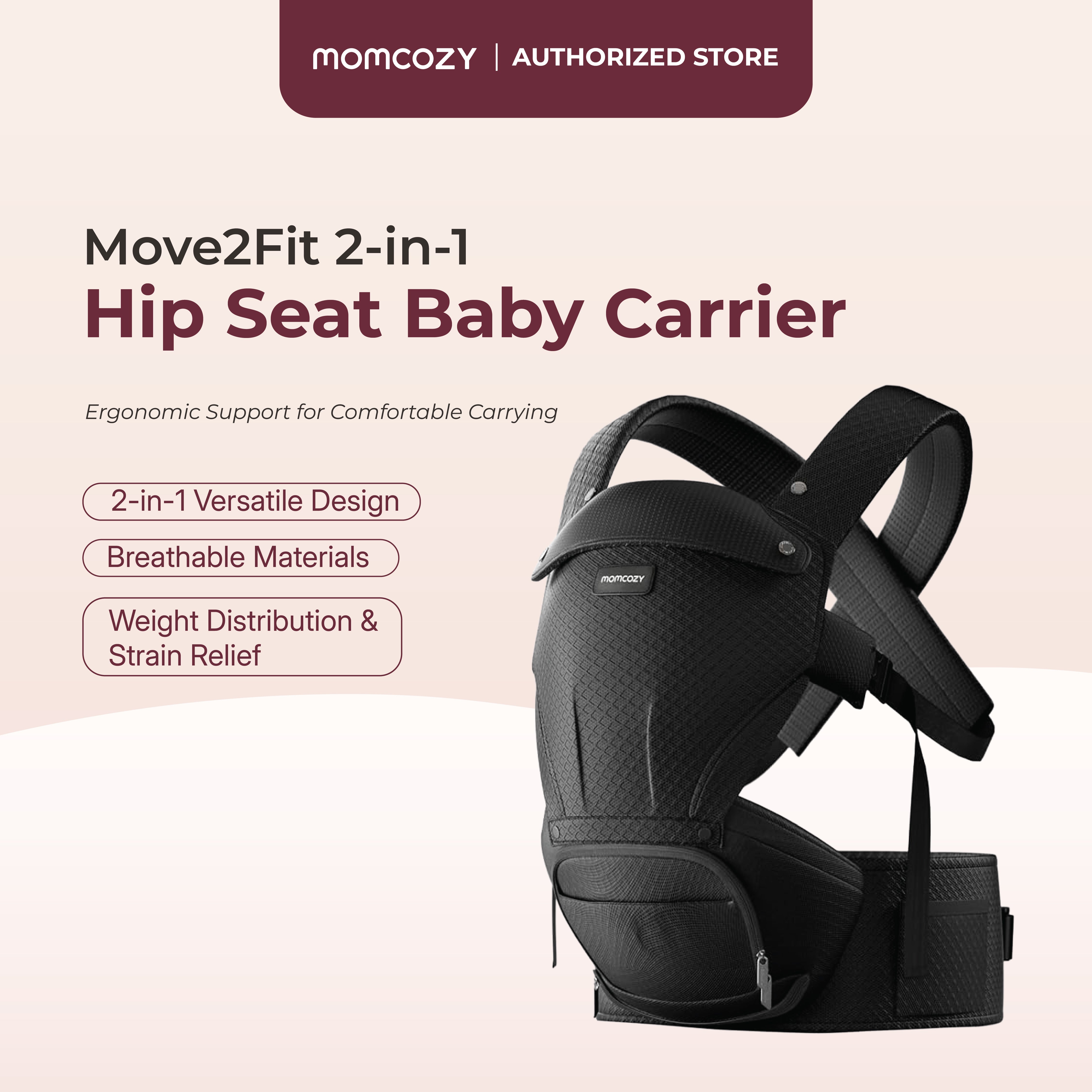 Momcozy Move2Fit 2-in-1 Hip Seat Baby Carrier (6-Way Support)