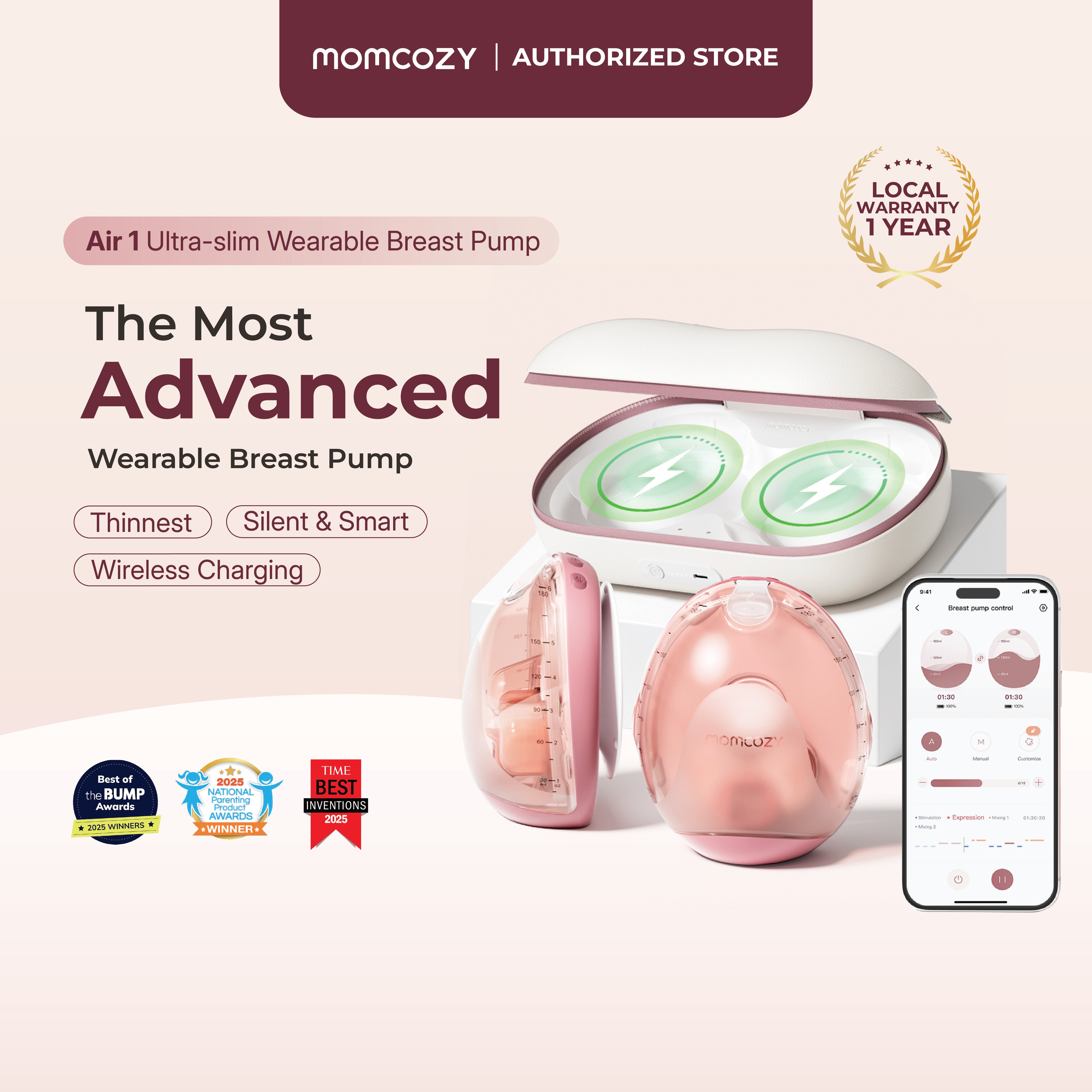 Momcozy Air 1 Ultra-Slim Hands | Free Wearable Pump with Wireless Charging Case