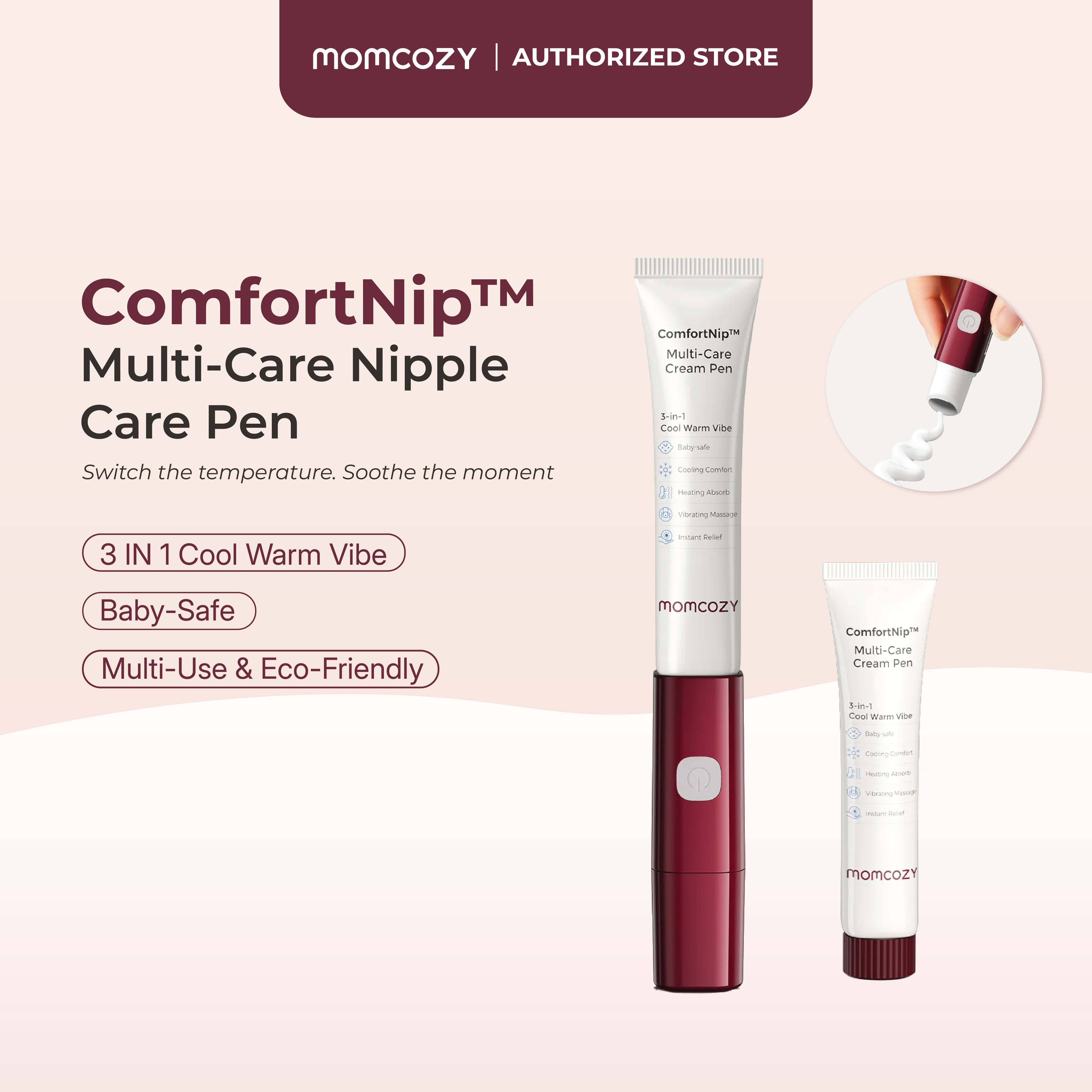 Momcozy 3-in-1 Multi-Care Electric Nipple Cream Pen (Warming, Cooling & Vibration)